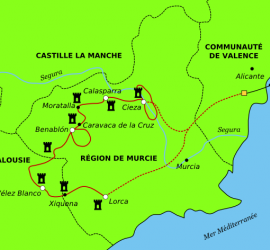 Mapa de la Ruta de los Castillos y Santuarios en bicicleta.