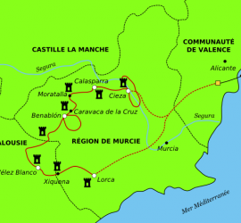 Detailed map of the Castles and Sanctuaries bike route in Eastern Spain