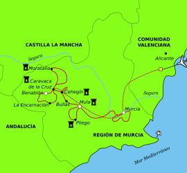 Map of the bike route cycling the Pilgrim's Vera Cruz.