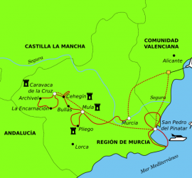 The Costa Cálida by bike and boat. Detailed map.